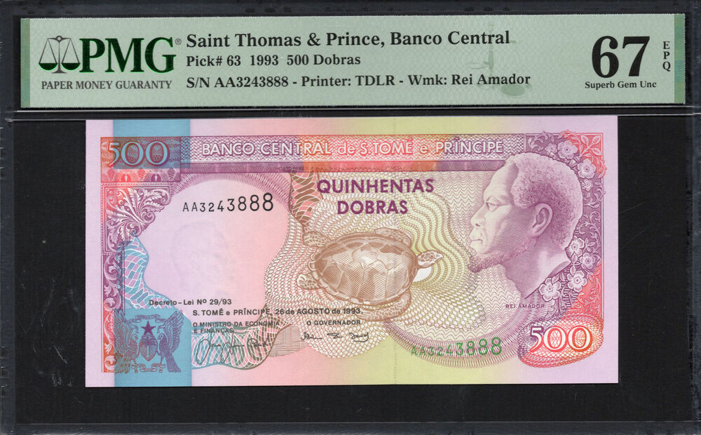 Sao Tome and Principe -  500 Dobras 1993 - Pick # 63 - PMG 67 EPQ