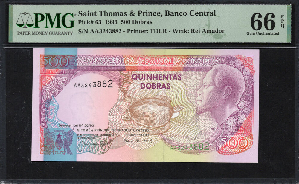 Sao Tome and Principe -  500 Dobras 1993 - Pick # 63 - PMG 66 EPQ
