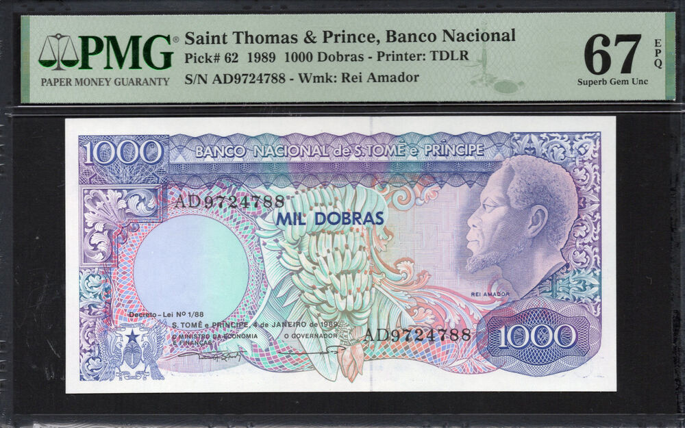 Sao Tome and Principe -  1000 Dobras 1989 - Pick # 62 - PMG 67 EPQ