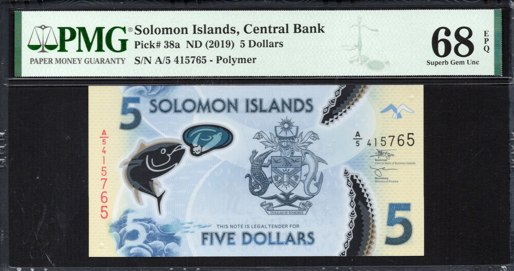 Solomon Islands -  5 Dollars 2019 - Pick # 38a - PMG 68 EPQ