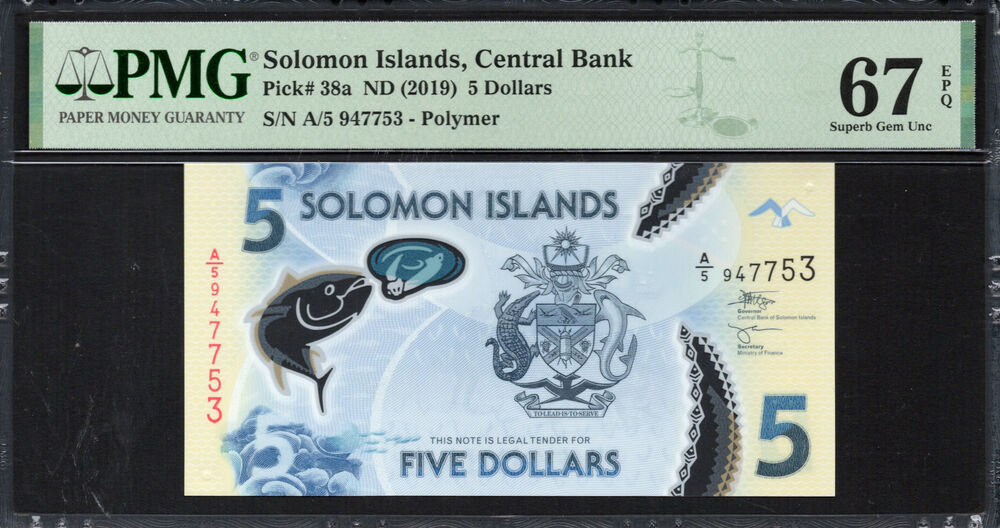 Solomon Islands -  5 Dollars 2019 - Pick # 38a - PMG 67 EPQ