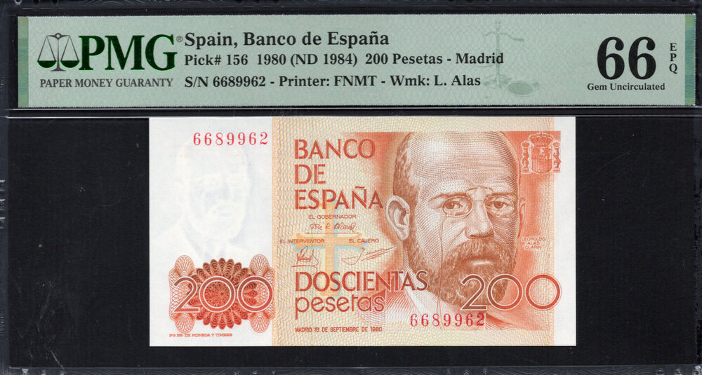 Spain -  200 Pesetas 1980 - Pick # 156 - PMG 66 EPQ