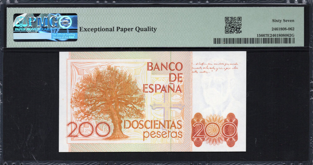 Spain -  200 Pesetas 1980 - Pick # 156 - PMG 67 EPQ