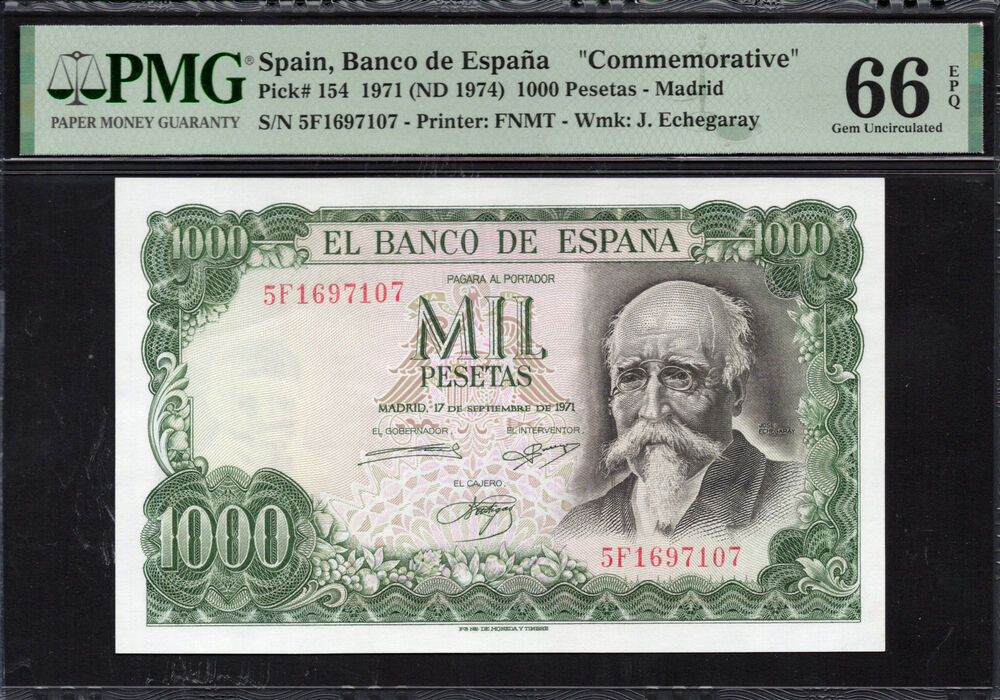 Spain -  1000 Pesetas 1971 - Pick # 154 - PMG 66 EPQ