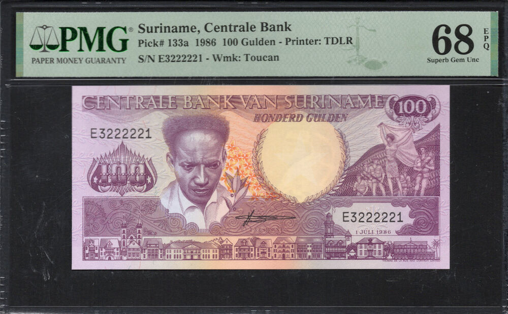 Suriname -  100 Gulden 1986 - Pick # 133a - PMG 68 EPQ