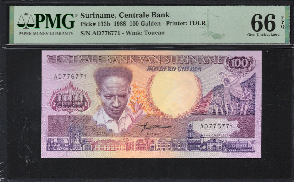 Suriname -  100 Gulden 1988 - Pick # 133b - PMG 66 EPQ