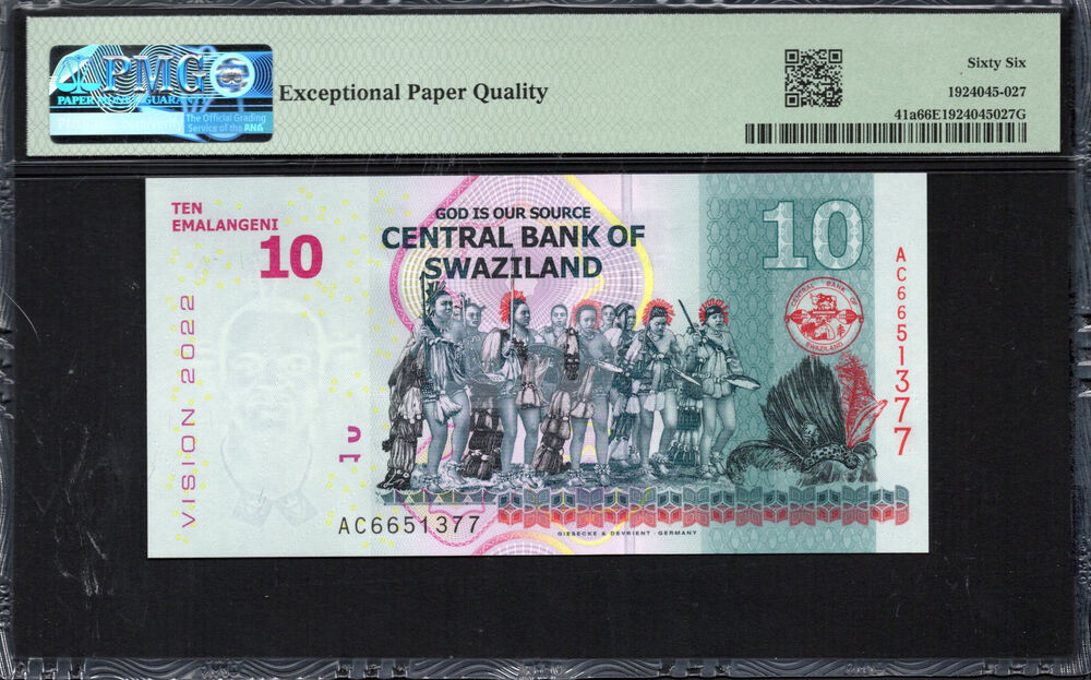 Swaziland -  10 Emalangeni 2015 - Pick # 41a - PMG 66 EPQ