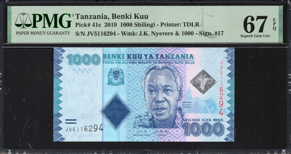 Tanzania -  1000 Shilingi 2019 - Pick # 41c - PMG 67 EPQ
