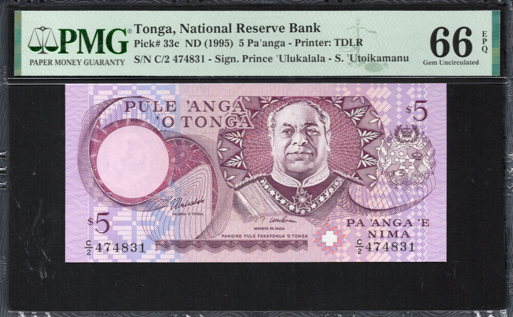 Tonga -  5 Pa'anga 1995 - Pick # 33c - PMG 66 EPQ