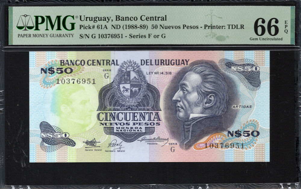 Uruguay -  50 Nuevos Pesos 1988 - Pick # 61A - PMG 66 EPQ