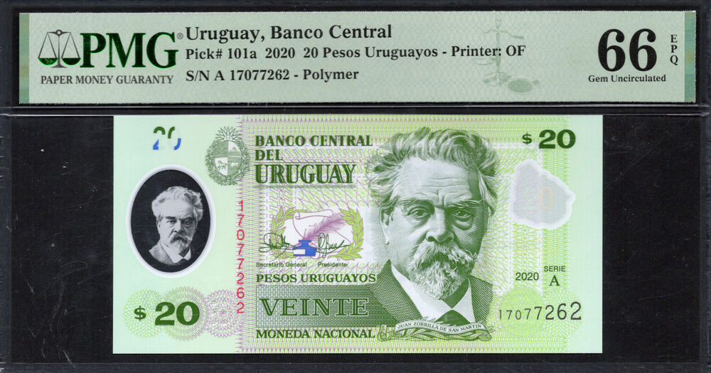 Uruguay -  20 Pesos Uruguayos 2020 - Pick # 101a - PMG 66 EPQ