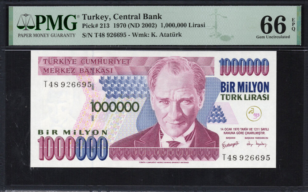 Turkey -  1.000.000 Lirasi 1970 - Pick # 213 - PMG 66 EPQ