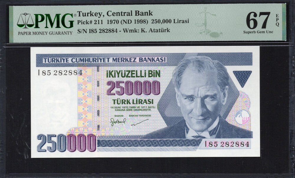 Turkey -  250.000 Lirasi 1970 - Pick # 211 - PMG 67 EPQ