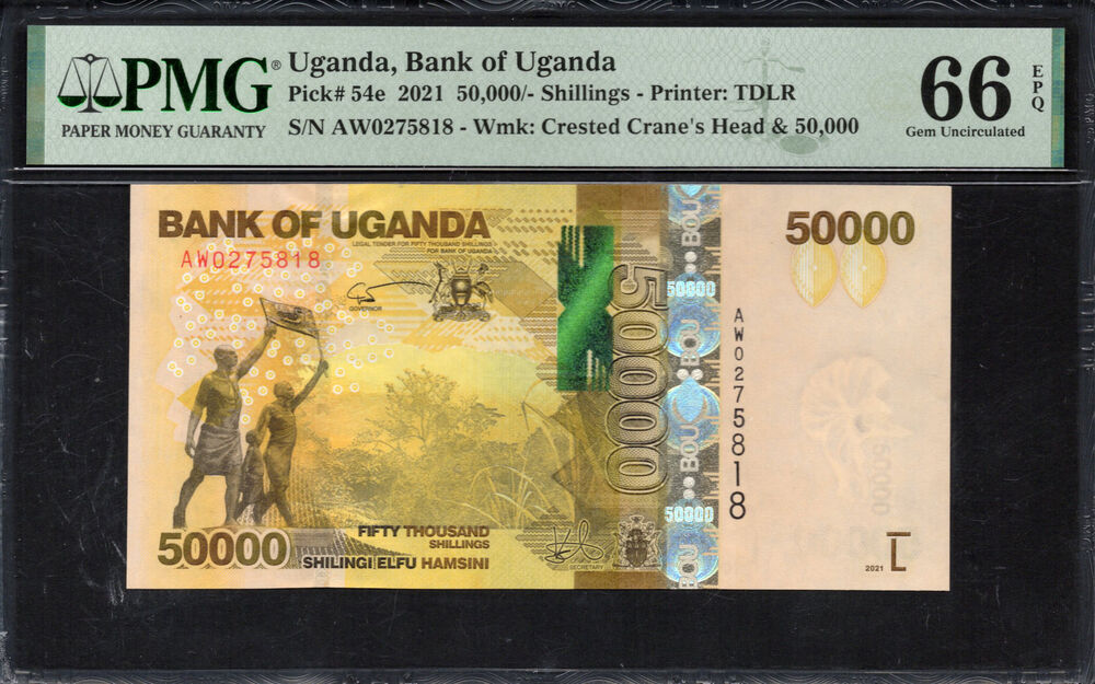 Uganda -  50.000 Shillings 2021 - Pick # 54e - PMG 66 EPQ