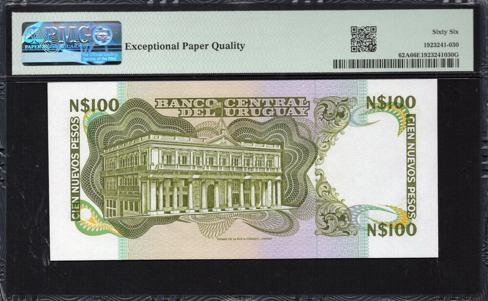 Uruguay -  100 Nuevos Pesos 1987 - Pick # 62A - PMG 66 EPQ