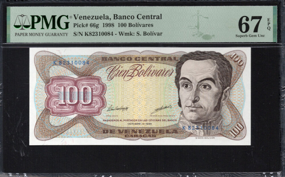 Venezuela -  100 Bolivares 1998 - Pick # 66g - PMG 67 EPQ