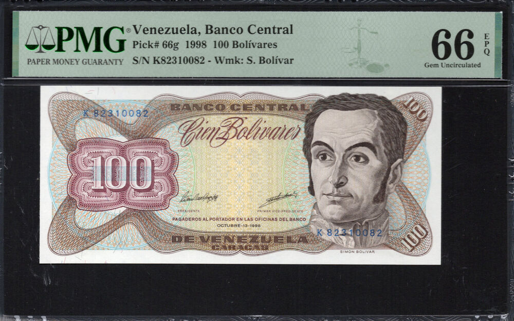 Venezuela -  100 Bolivares 1998 - Pick # 66g - PMG 66 EPQ