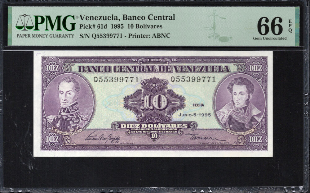 Venezuela -  10 Bolívares 1995 - Pick # 61d - PMG 66 EPQ