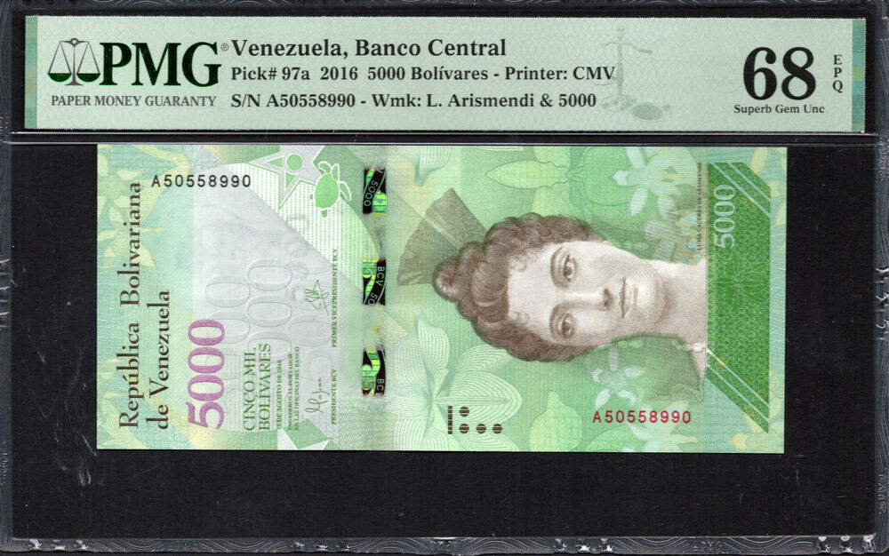 Venezuela -  5000 Bolívares 2016 - Pick # 97a - PMG 68 EPQ