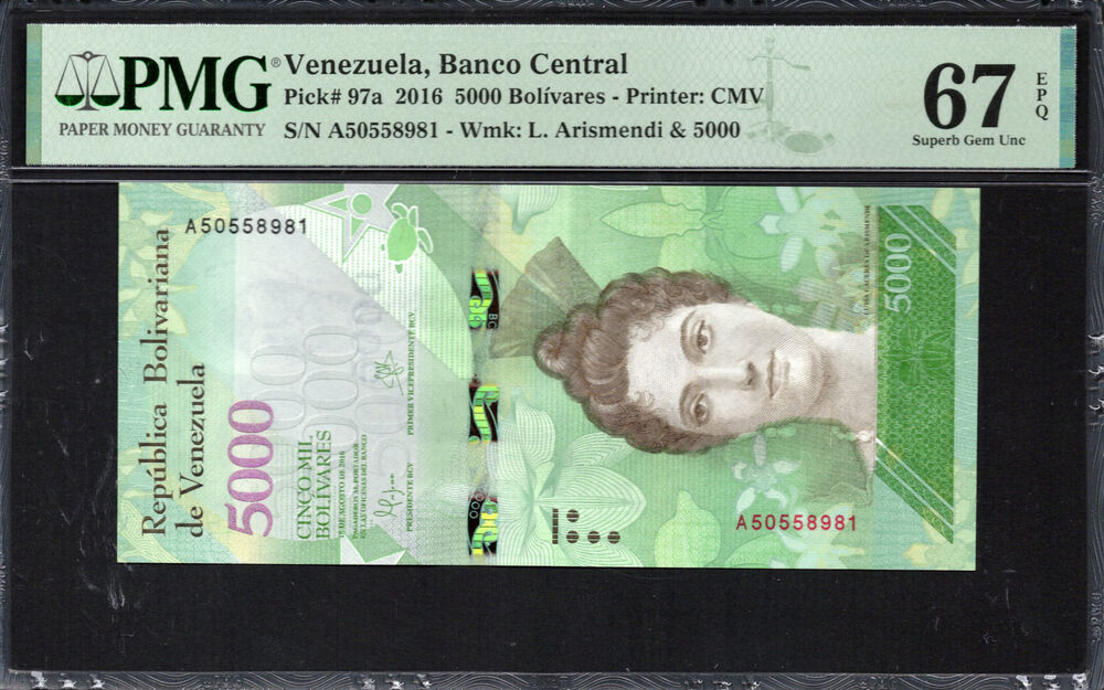 Venezuela -  5000 Bolívares 2016 - Pick # 97a - PMG 67 EPQ