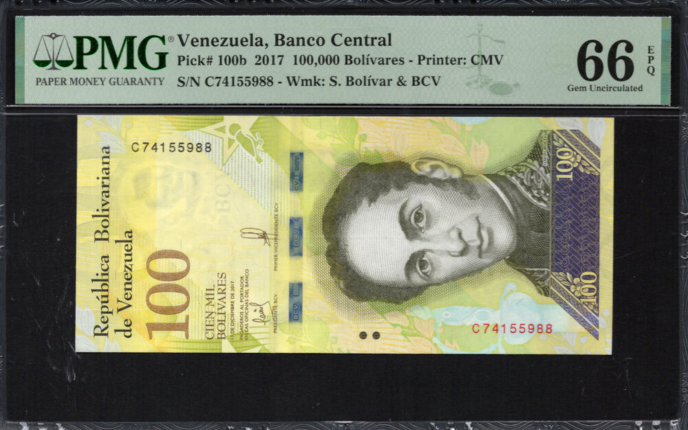 Venezuela -  100.000 Bolívares 2017 - Pick # 100b - PMG 66 EPQ