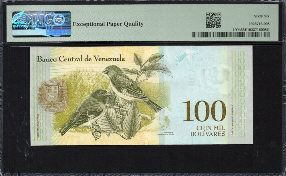 Venezuela -  100.000 Bolívares 2017 - Pick # 100b - PMG 66 EPQ