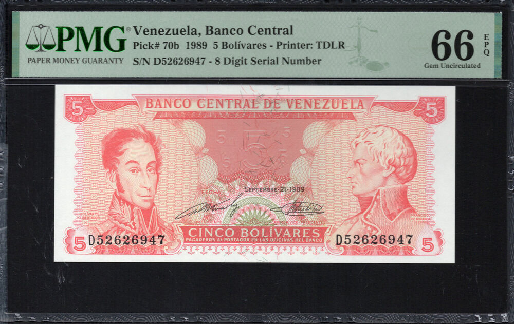 Venezuela -  5 Bolívares 1989 - Pick # 70b - PMG 66 EPQ