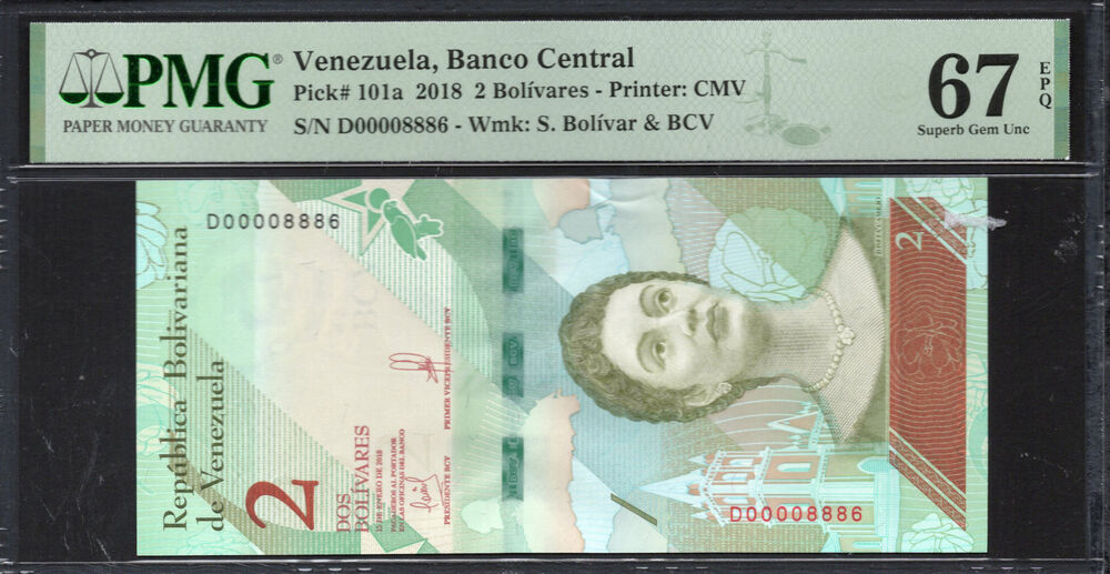 Venezuela -  2 Bolívares 2018 - Pick # 101a - PMG 67 EPQ