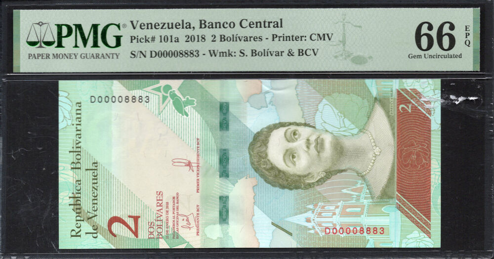 Venezuela -  2 Bolívares 2018 - Pick # 101a - PMG 66 EPQ
