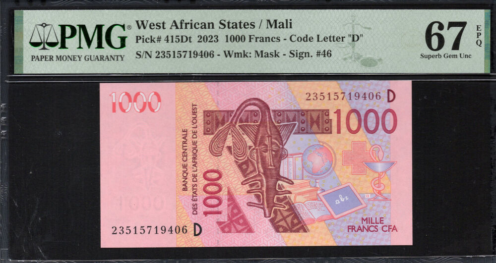 Mali -  1000 Francs 2023 - Pick # 415Dt - PMG 67 EPQ