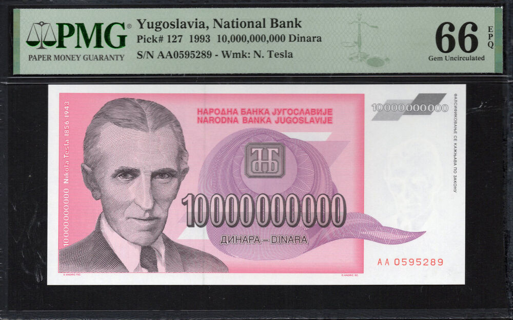 Yugoslavia -  10.000.000.000 Dinara 1993 - Pick # 127 - PMG 66 EPQ