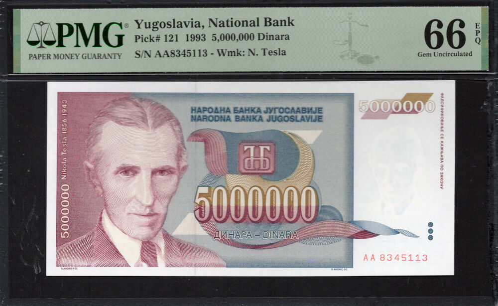 Yugoslavia -  5.000.000 Dinara 1993 - Pick # 121 - PMG 66 EPQ