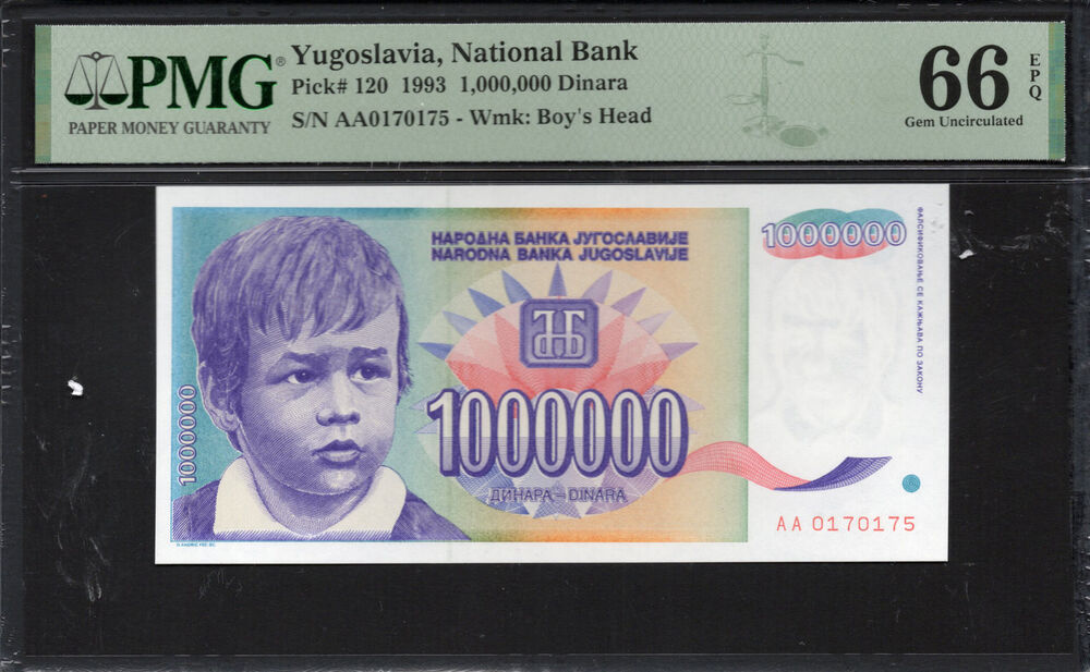 Yugoslavia -  1.000.000 Dinara 1993 - Pick # 120 - PMG 66 EPQ