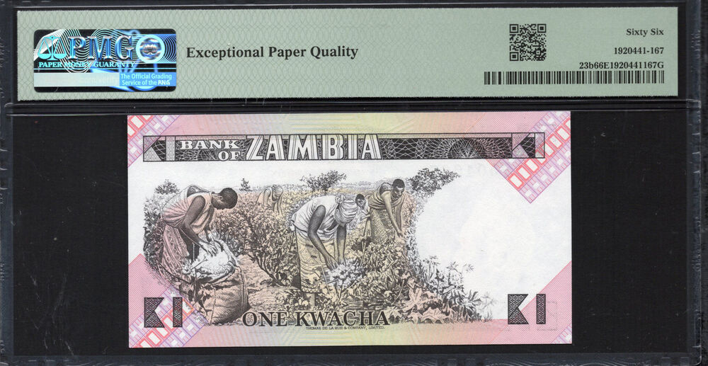 Zambia -  1 Kwacha 1980 - Pick # 23b - PMG 66 EPQ