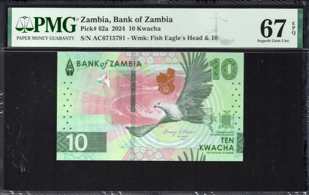 Zambia -  10 Kwacha 2024 - Pick # 62a - PMG 67 EPQ