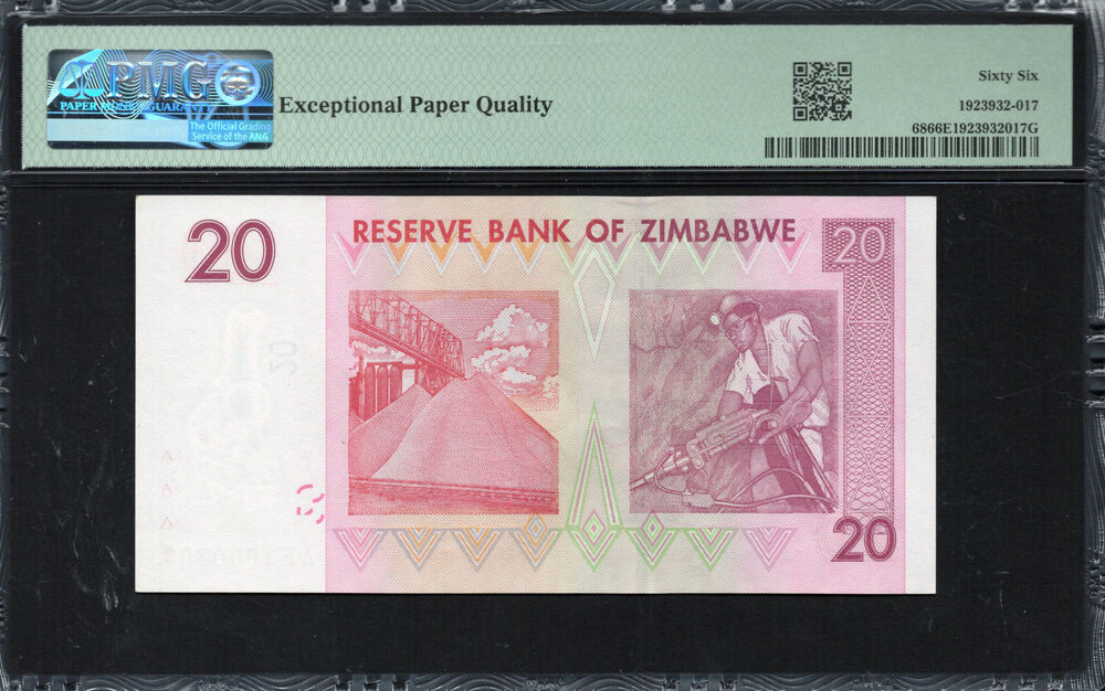 Zimbabwe -  20 Dollars 2007 - Pick # 68 - PMG 66 EPQ
