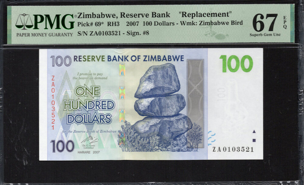 Zimbabwe -  100 Dollars 2007 - Pick # 69* - PMG 67 EPQ