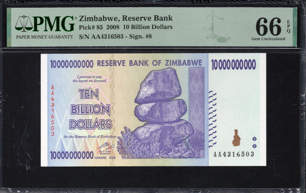 Zimbabwe -  10 Billion Dollars 2008 - Pick # 85 - PMG 66 EPQ