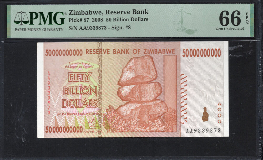 Zimbabwe -  50 Billion Dollars 2008 - Pick # 87 - PMG 66 EPQ