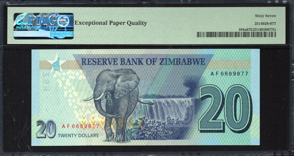 Zimbabwe -  20 Dollars 2020 - Pick # 104a - PMG 67 EPQ