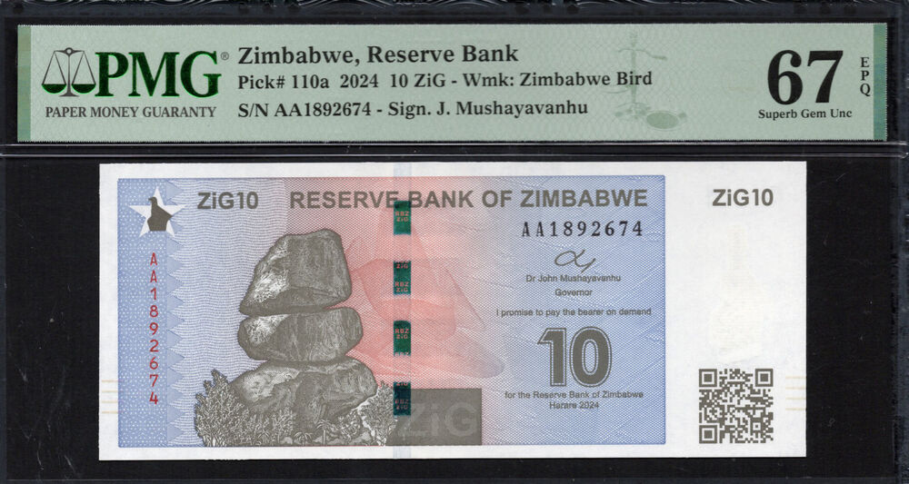 Zimbabwe -  10 ZiG 2024 - Pick # 110a - PMG 67 EPQ
