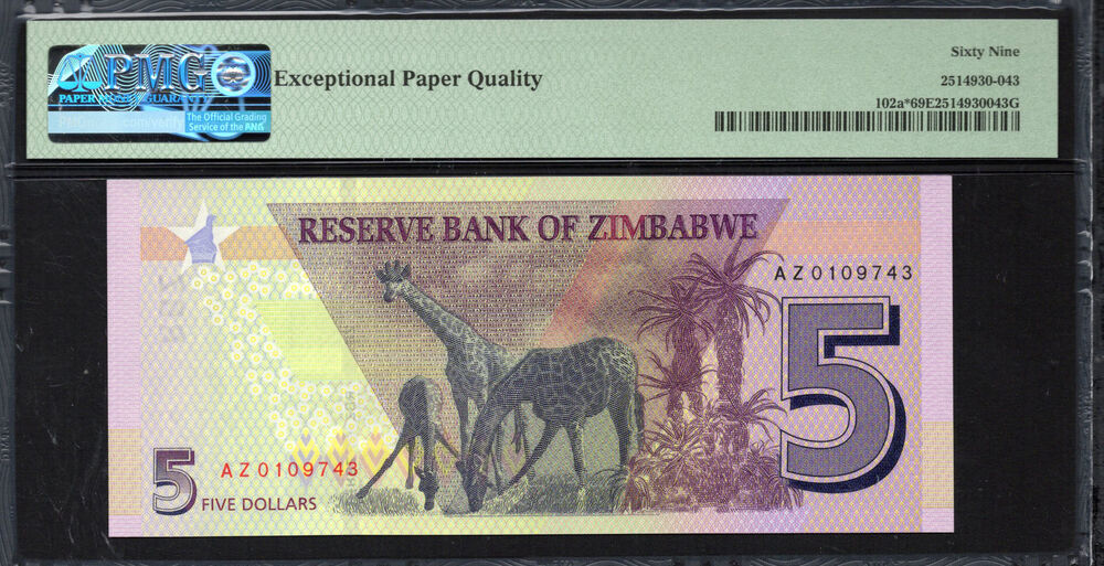 Zimbabwe -  5 Dollars 2019 - Pick # 102a* - PMG 69 EPQ