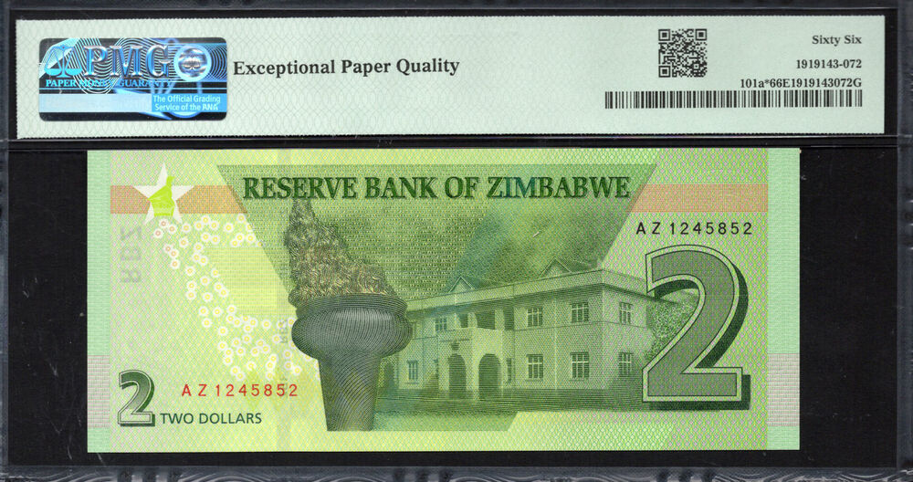 Zimbabwe -  2 Dollars 2019 - Pick # 101a* - PMG 66 EPQ