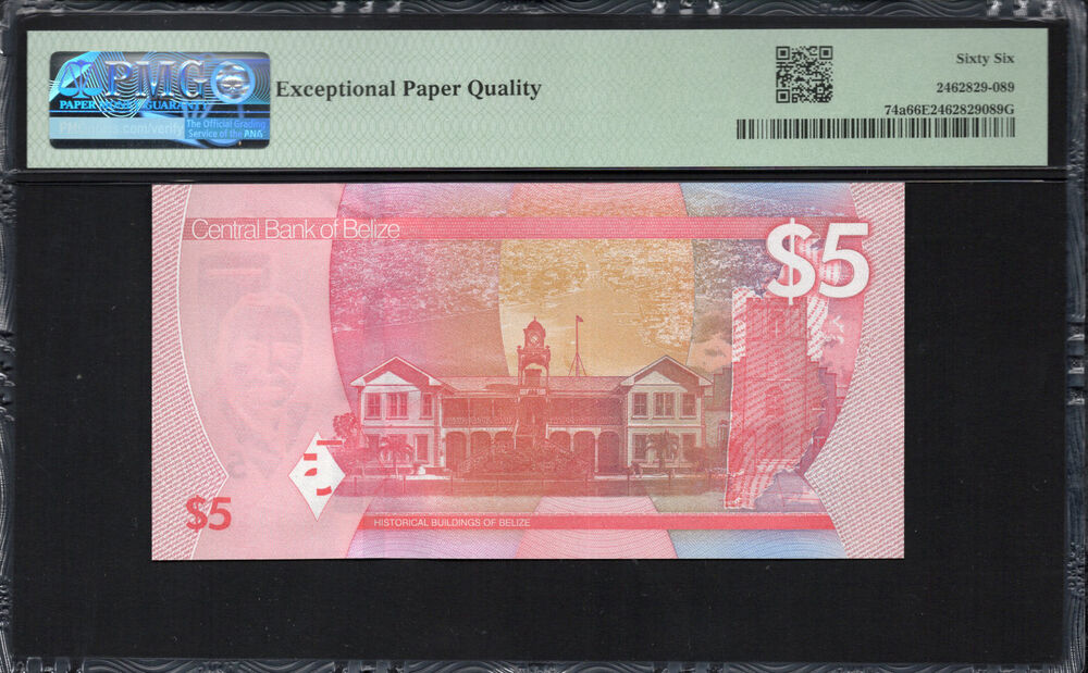 Belize -  5 Dollars 2025 - Pick # 74a - PMG 66 EPQ