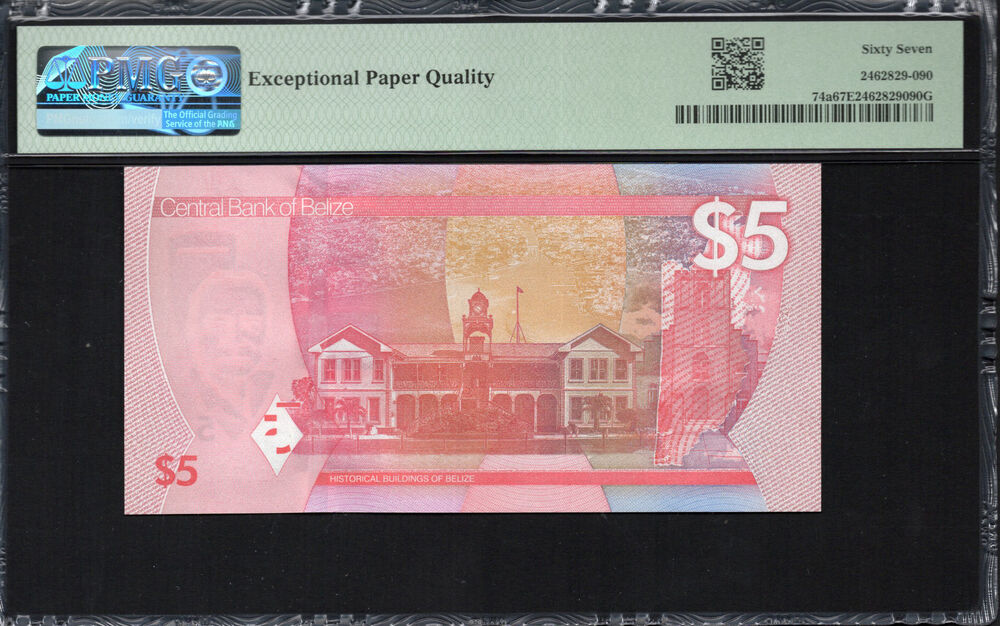 Belize -  5 Dollars 2025 - Pick # 74a - PMG 67 EPQ