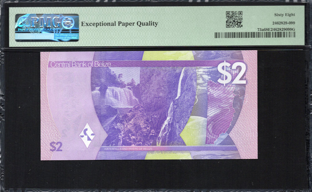 Belize -  2 Dollars 2025 - Pick # 73a - PMG 68 EPQ
