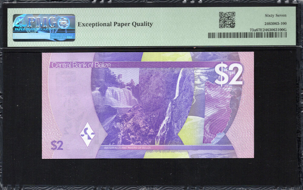 Belize -  2 Dollars 2025 - Pick # 73a - PMG 67 EPQ