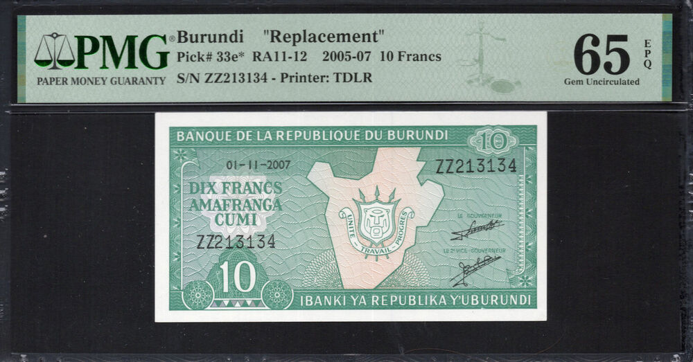 Burundi -  10 Francs 2005 - Pick # 33e - PMG 65 EPQ