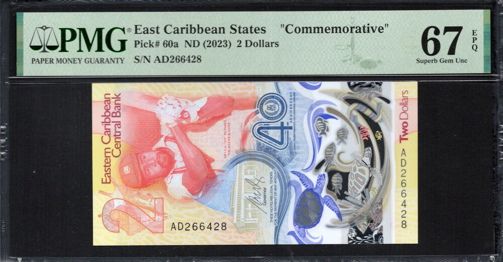 East Caribbean State -  2 Dollars 2023 - Pick # 60a - PMG 67 EPQ