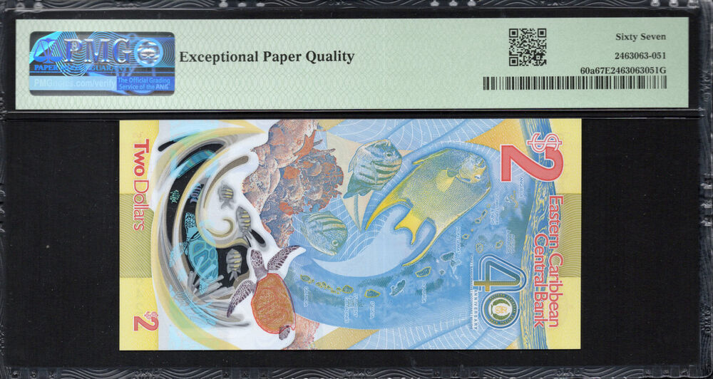 East Caribbean State -  2 Dollars 2023 - Pick # 60a - PMG 67 EPQ